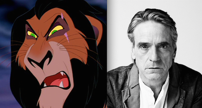 27.) Scar from The Lion King was based on Jeremy Irons.