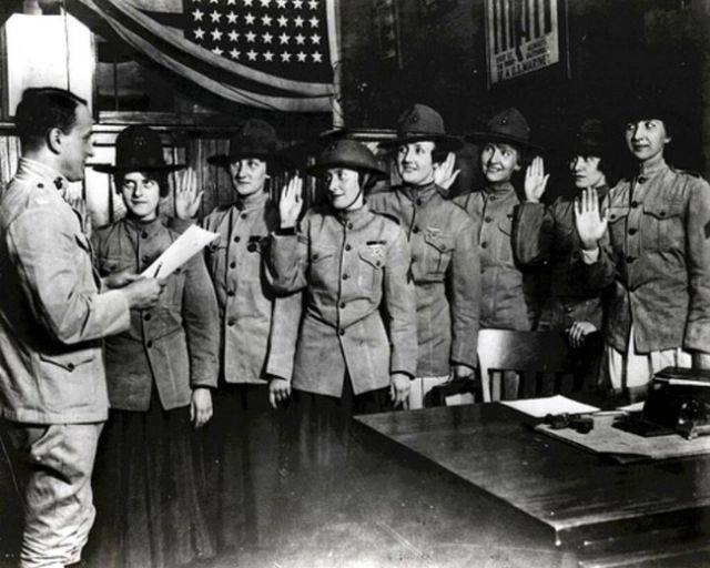 Some of the first women to be sworn into the U.S. Marine Corps, in 1918.