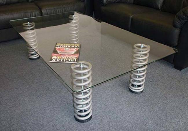 11.) This table was made using glass and old ignition coils.