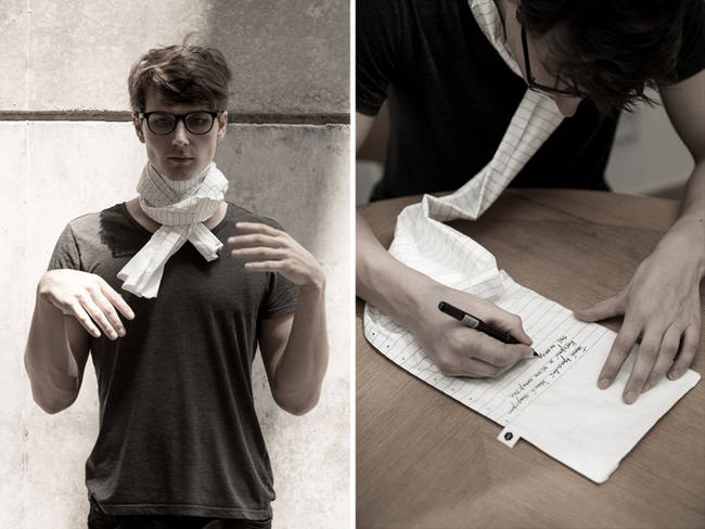 Little Factory stepped in and created a warm winter scarf which mimics the look and properties of paper. You can even write on it.