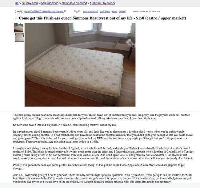 2.) At it's core, this is some pretty good copy writing. I bet you this mattress sold in less than 24 hours.