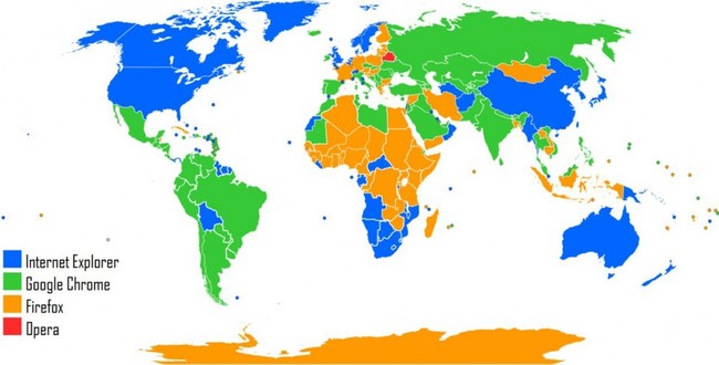 16. The most used web browsers by country.