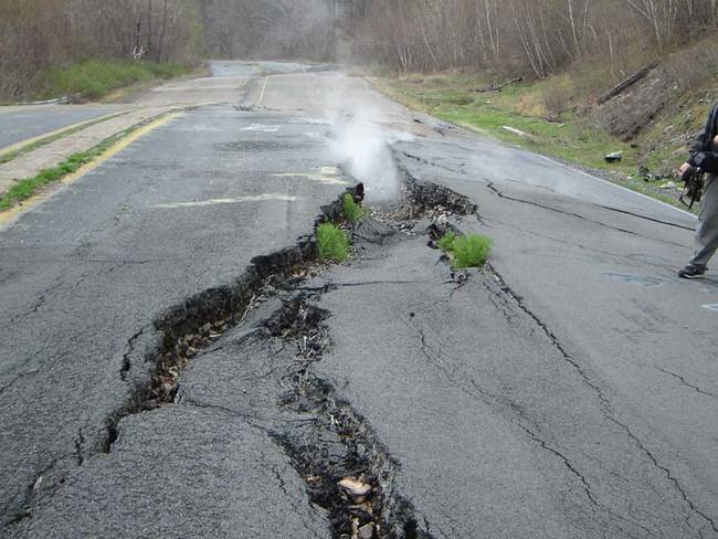 In 1981, a 12-year-old boy in Centralia was nearly swallowed by a sinkhole that suddenly opened in his backyard. When the hole opened, it also belched out deadly levels of carbon dioxide.