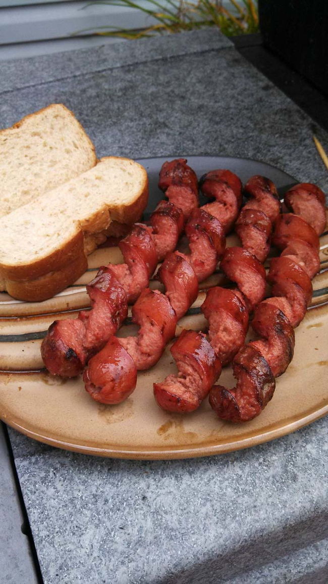 4.) Slice your hot dogs in a spiral-fashion before cooking them. They'll heat evenly and just LOOK awesome.