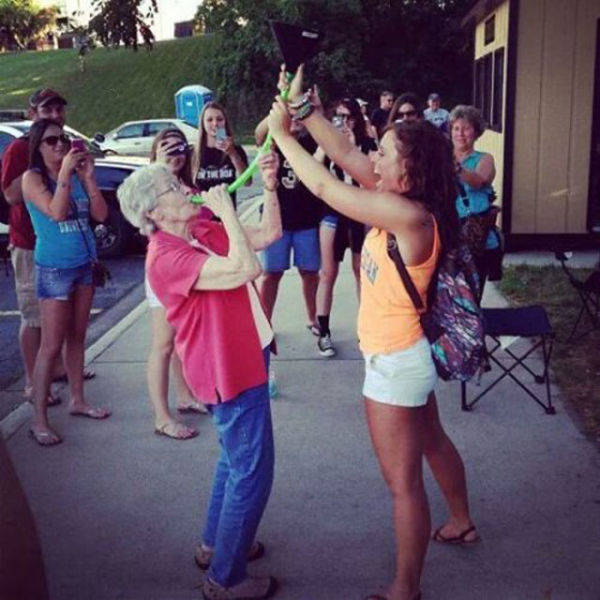 You're never too old to do a beer bong.