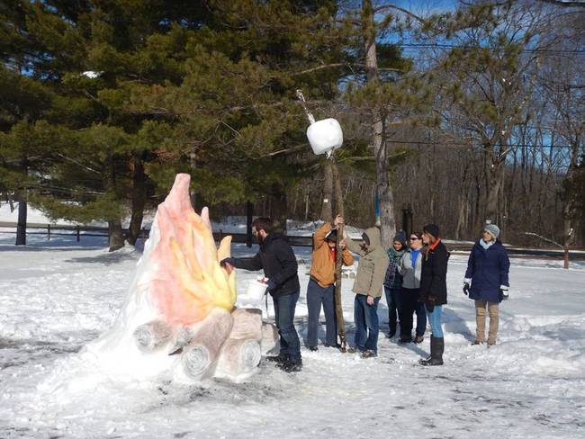 They designed and built a huge, snowy campfire, complete with a marshmallow on a stick.