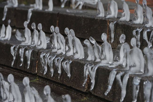 Crowds gathered to view the small ice sculptures.