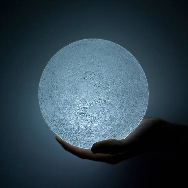 Japanese scientists created this awesomely accurate LED night light. They used the lunar occurrence ("Supermoon") on March 19th, 2011 as a model, where the moon appeared 14% bigger and 30% brighter.