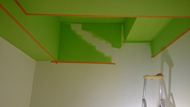 More masking tape, and it was time to start mixing up shades of green.