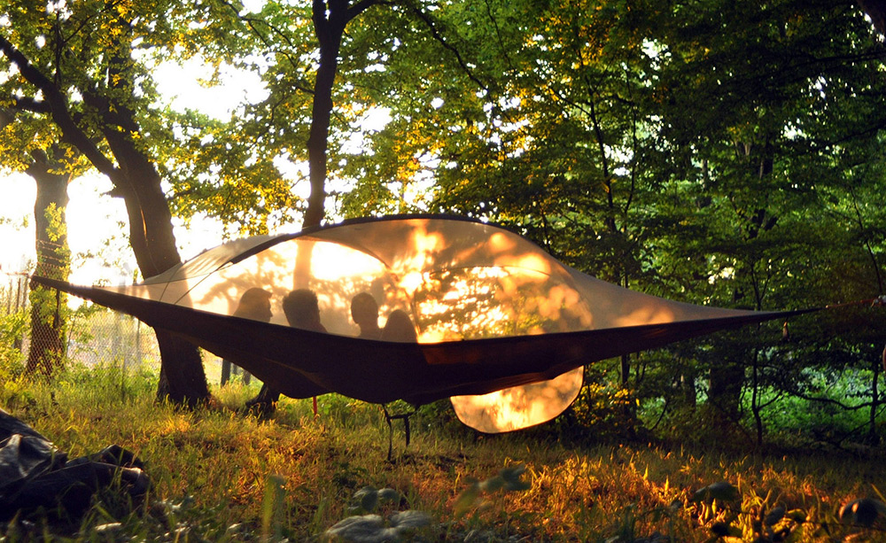 Tentsile’s flagship product, the Stingray tree tent, has room for three people inside with a waterproof covering on the outside to protect against rain and bugs.