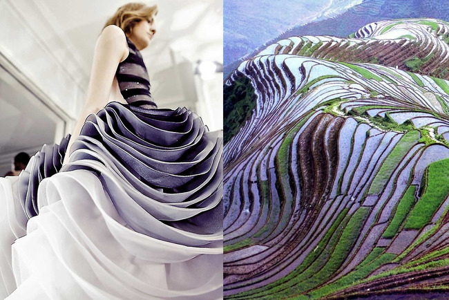 Details backstage at Christian Dior Haute Couture, Spring 2012 / Terraced rice fields in Yunnan, China