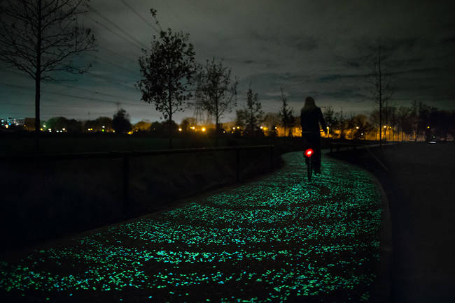 The glowing path makes it easier for cyclists to stay on the path in the dark.