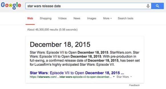 4.) Google will also find movie release dates for you.