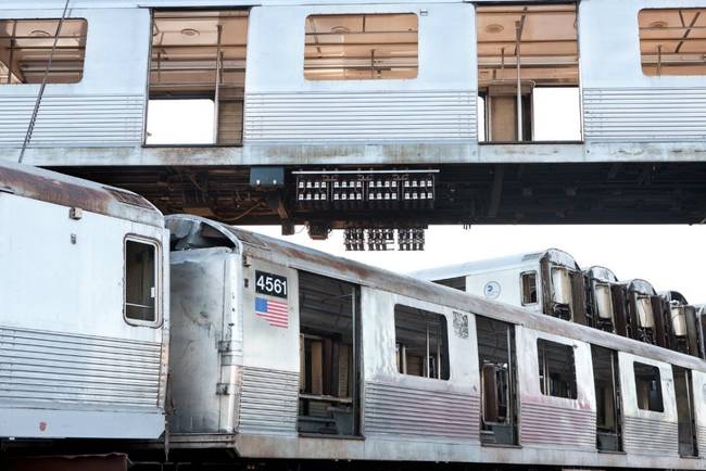 Retired New York City subway cars.