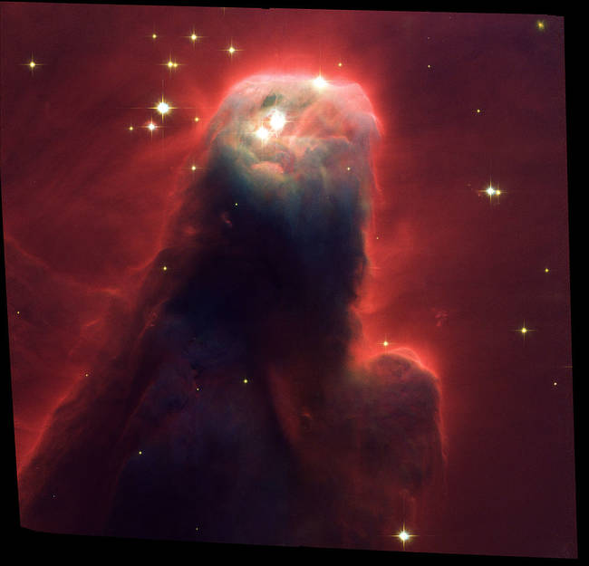 The Cone Nebula is sometimes called the "Jesus Nebula" because some people think it looks like Jesus praying. It interestingly surrounds cluster NGC 2264, or the "Christmas Tree Cluster."