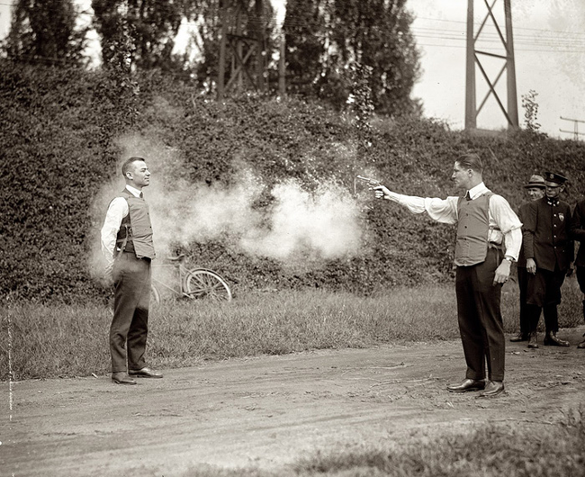 4.) The testing of a bulletproof vest in 1923.