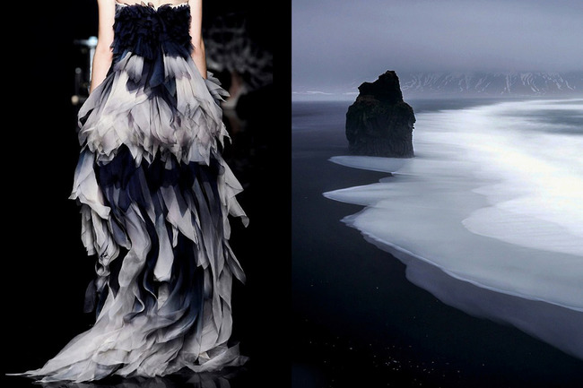 Yiqing Yin Haute Couture, Fall 2012 / The black coast of Vik during heavy rainfall in Iceland by Stefan Forster