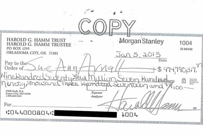 If that sounds unbelievable, just wait. Somehow, the <i>Post</i> managed to get a copy of the check with Hamm's personal info blanked out. That's insane! Look at all those numbers.