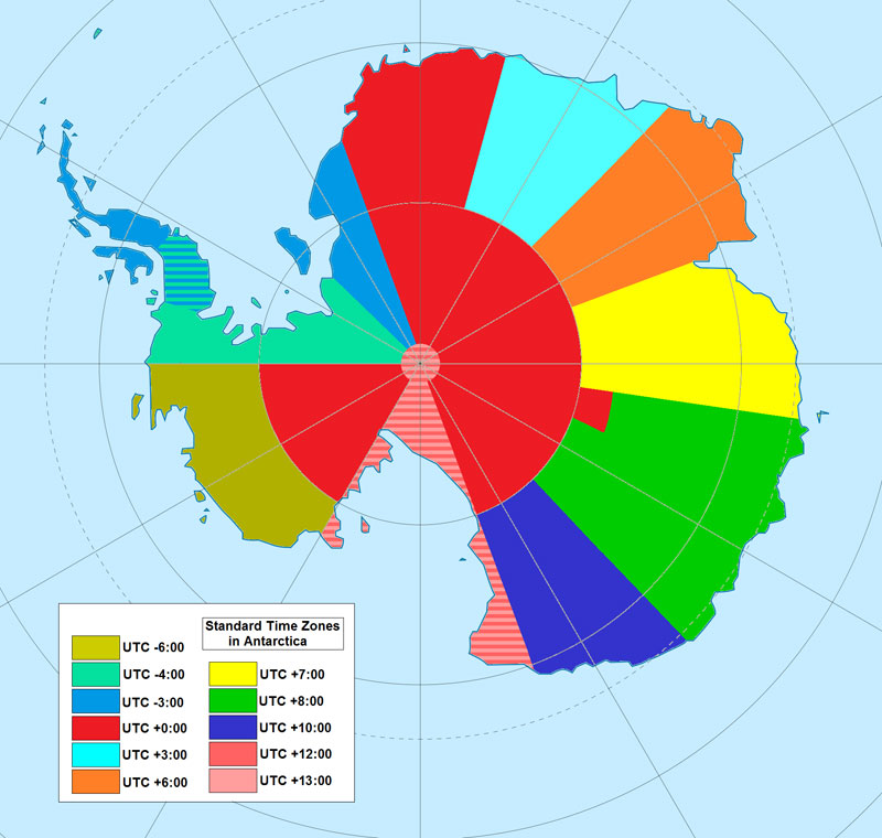 9.) Map of Time Zones in Antarctica