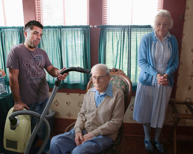 Grandpa insists on being vacuumed daily.