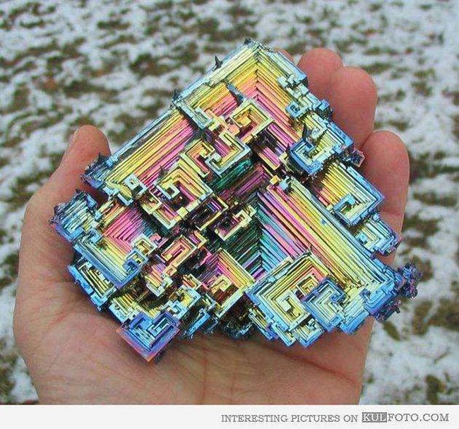 9.) Bismuth and its iridescent surface.