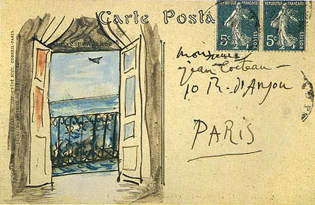 Postcard from Pablo Picasso to Jean Cocteau in 1919.