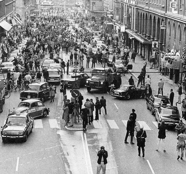 Sweden switched to driving on the right side of the road in 1967. This was the result on the first morning.