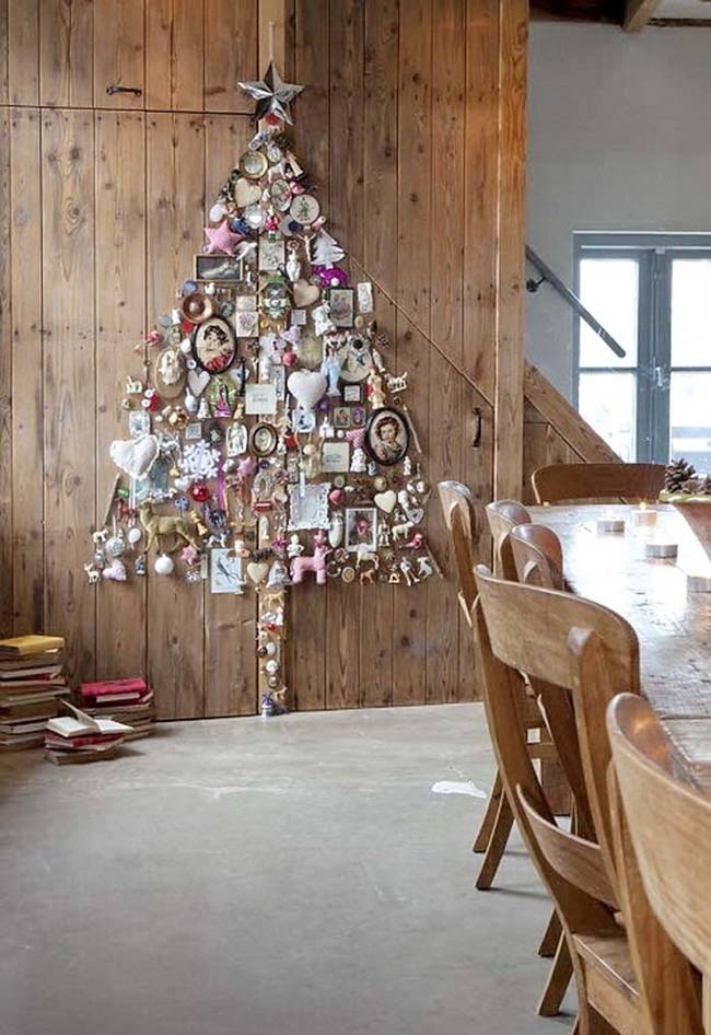 Hang family photos and trinkets on the wall for a personalized tree option.