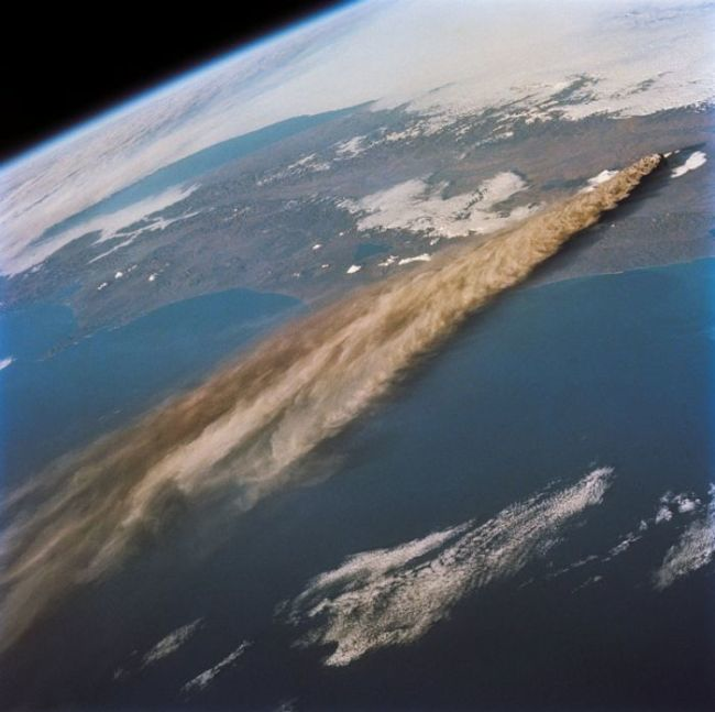 14.) A volcanic eruption as seen from space.