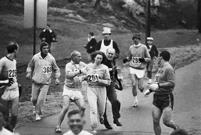 1.) In 1967, Katherine Switzer became the first woman to run the Boston Marathon. As you can see, the race organizer was none too happy about it.