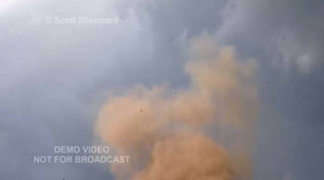 Lucky for us, Sheppard was carrying his video camera at the time of the strike. We don't see the actual lightning bolt, but we see the smokey aftermath.