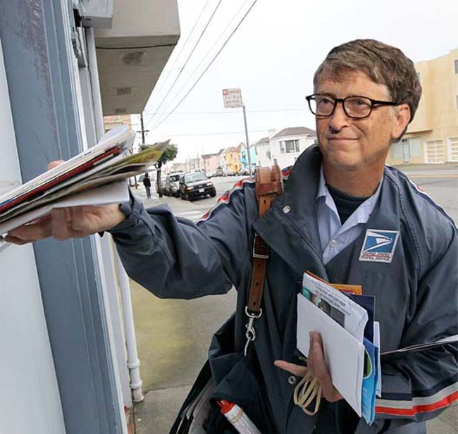 10.) Bill Gates as a mailman. Net worth: $84.5 billion.