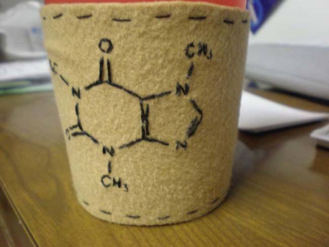 This <a href="https://www.cutoutandkeep.net/projects/caffeine_coffee_cozy">caffeine molecule coffee coozy</a> gives you the scientific low-down on what fuels your morning.