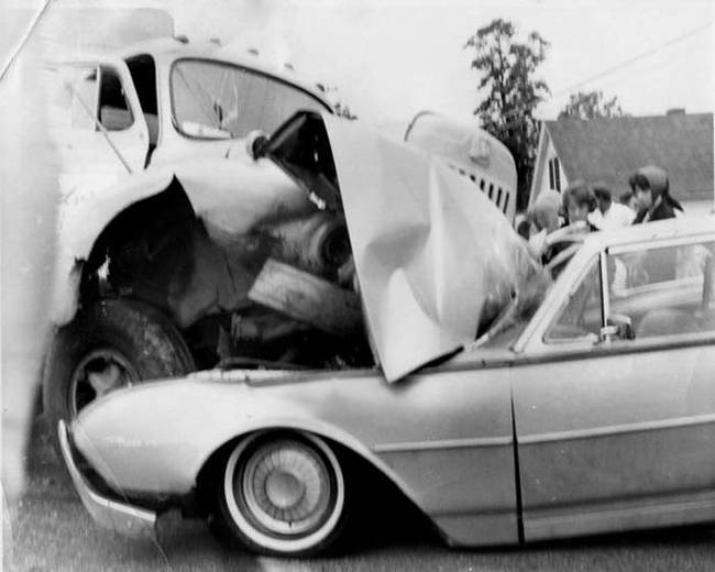 Back in 1963, Lampitt was working as a real estate agent. On his way to show a house, he plowed head on into a truck while driving his new Thunderbird.