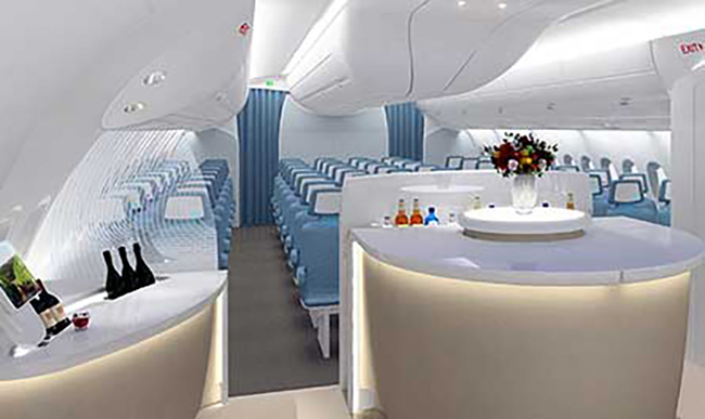 Designed in partnership with BMW, this Boeing 787 Airbus A350 probably feels like you're flying in a cloud.