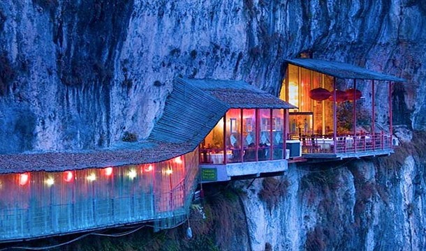 9. The Hanging Restaurant, China: This dining venue is attached to the side of a cliff in the Hubei Province. There's even a bungee jumping platform nearby if you are feeling adventurous.