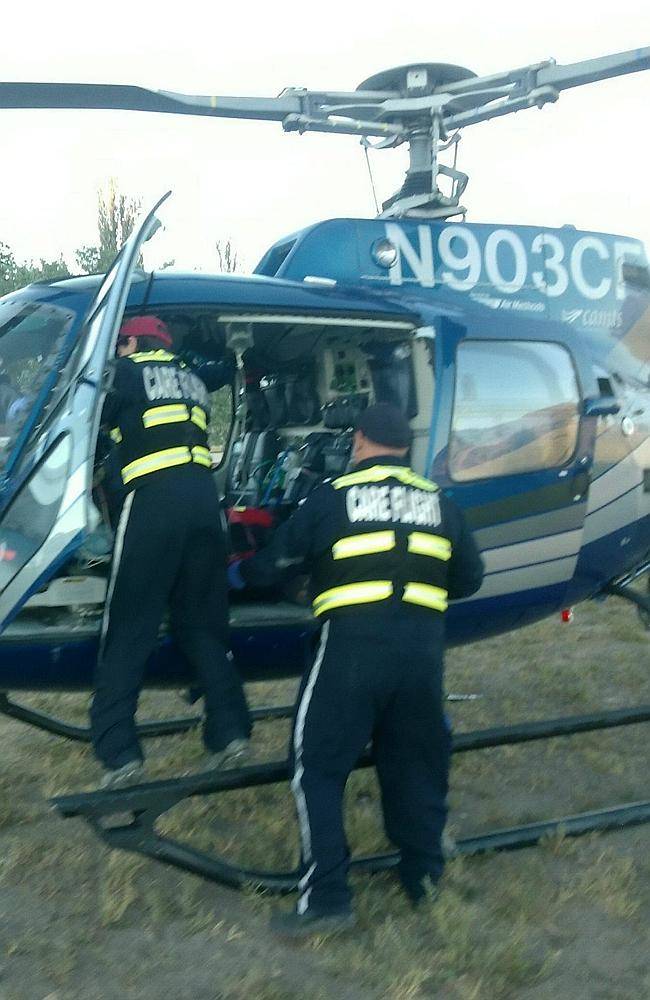 Cousins being airlifted to the hospital.