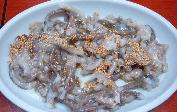 Octopus - We all know Calamari is fried octopus, but the photo you're seeing below is Sannakji, an octopus meant to be eaten while it is alive.