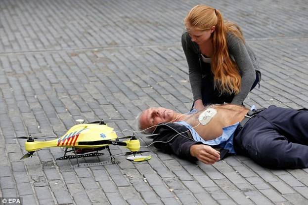 "Around 800,000 people suffer a cardiac arrest in the European Union every year and only 8.0 percent survive."  Momont, 23, said at TU Delft University. "The main reason for this is the relatively long response time of emergency services of around 10 minutes, while brain death and fatalities occur with four to six minutes. The ambulance drone can get a defibrillator to a patient within a 12 square kilometre (4.6 square miles) zone within a minute, increasing the chance of survival from 8 percent to 80 percent."