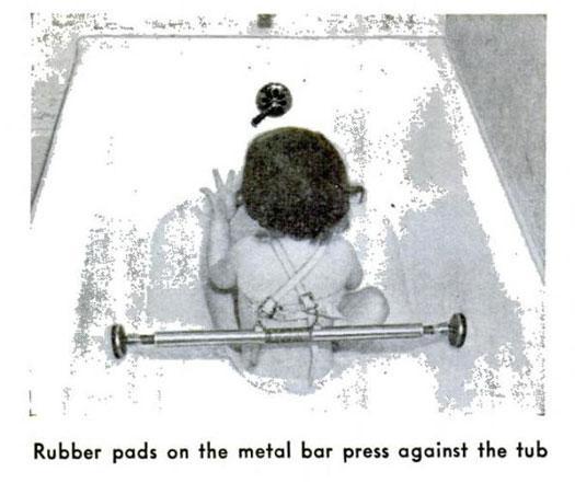 1939: Safety Belt. This could be helpful for single mothers dealing with what to do when the phone rings, your other child cries and someone knocks at the door while you're in the middle of bath time with the little one. Just strap 'em in and go about your business.