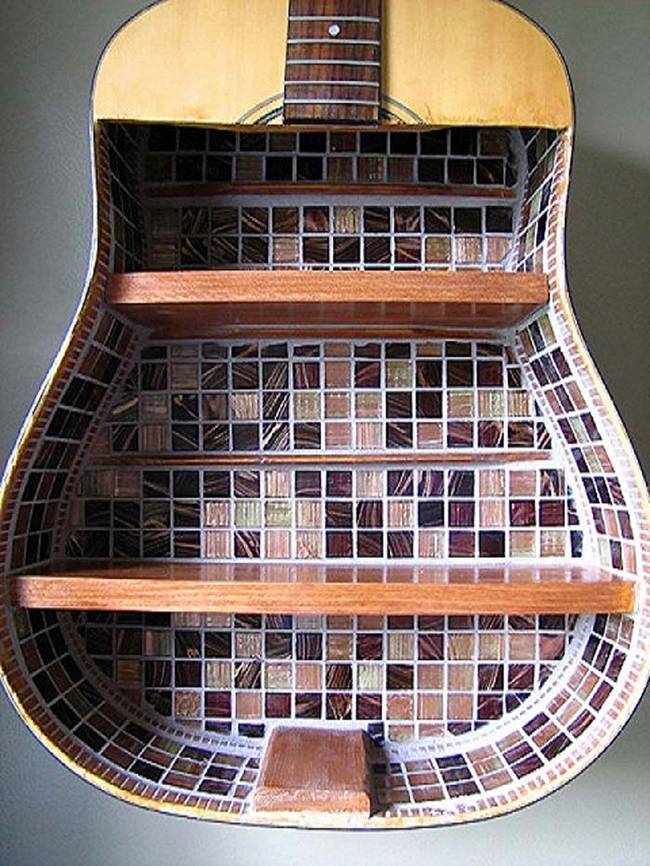 This guitar shelf has a gorgeous mosaic pattern.