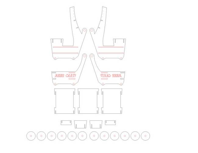 He started by coming up with the design in a 3-D modeling program. He then cut the cardboard with a laser cutter. The design can be easily assembled with cardboard slots.