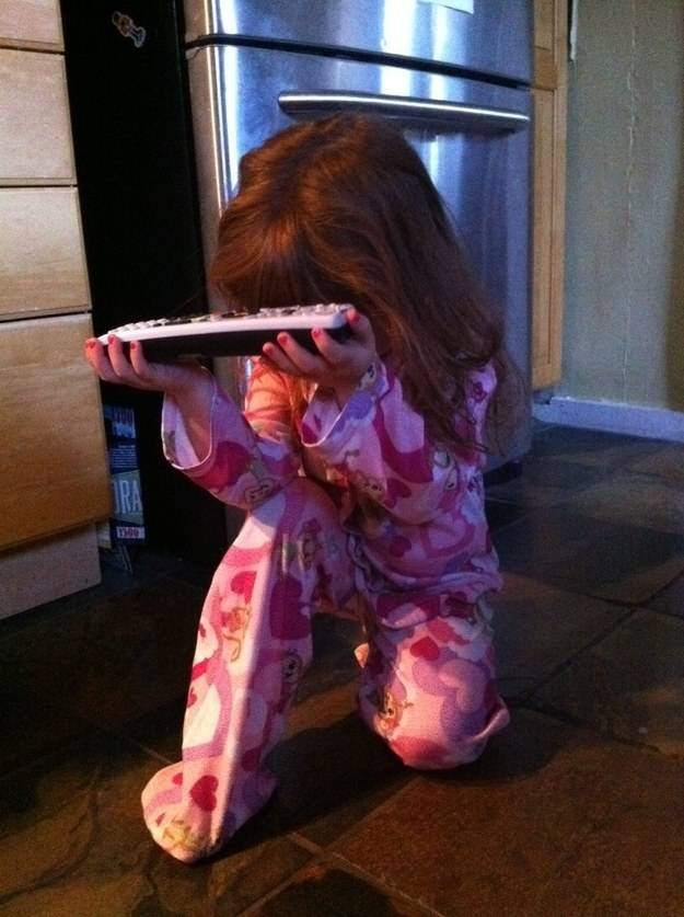 "This is how my kid asks to watch cartoons in the morning."