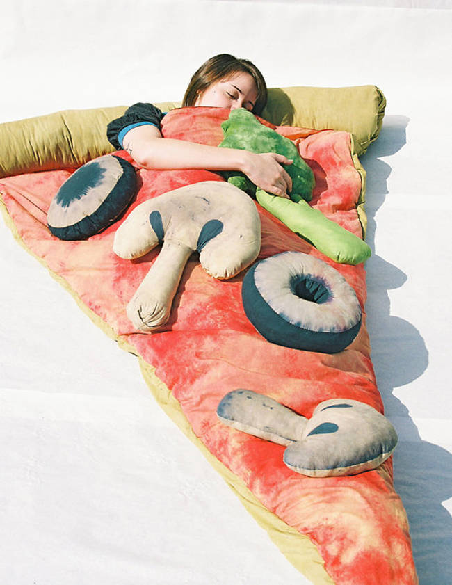 <a href="https://www.etsy.com/listing/96236038/plain-slice-of-pizza-sleeping-bag">Pizza Slice Sleeping Bag</a>