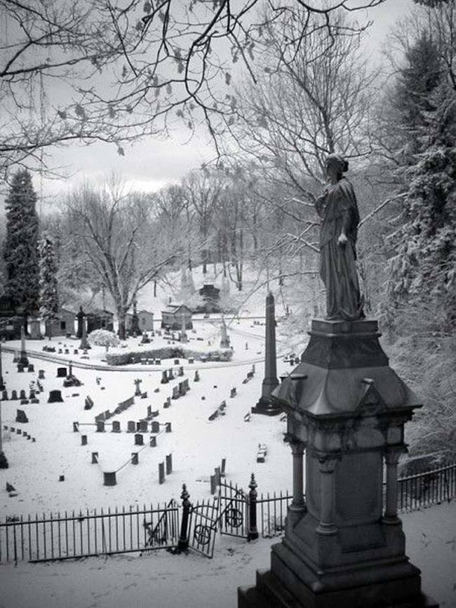 However, the grounds are still used today as an active cemetery. I'm not sure I'd want to be buried so close to those creepy abandoned buildings.