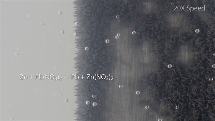 Zinc in lead nitrate solution, creating lead structures