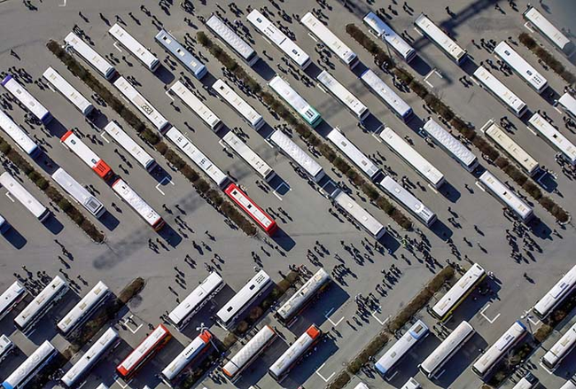 A busy bus depot.