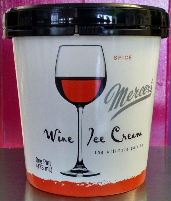 Mercer's Dairy invented a wine ice cream that actually has alcohol in it. You read that correctly. It's not "wine-flavored" ice cream. It is actually wine-infused ice cream with a butterfat content of 15% and a proof of 5%.