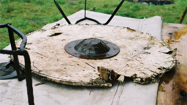 11.) Gun Shields: These round shields were made so that a gun or similar weapon could be poked through and used during combat.