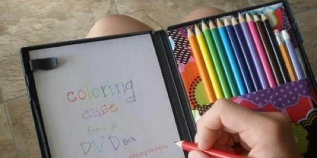 A DVD case can be packed with pencils and paper for a traveling art kit